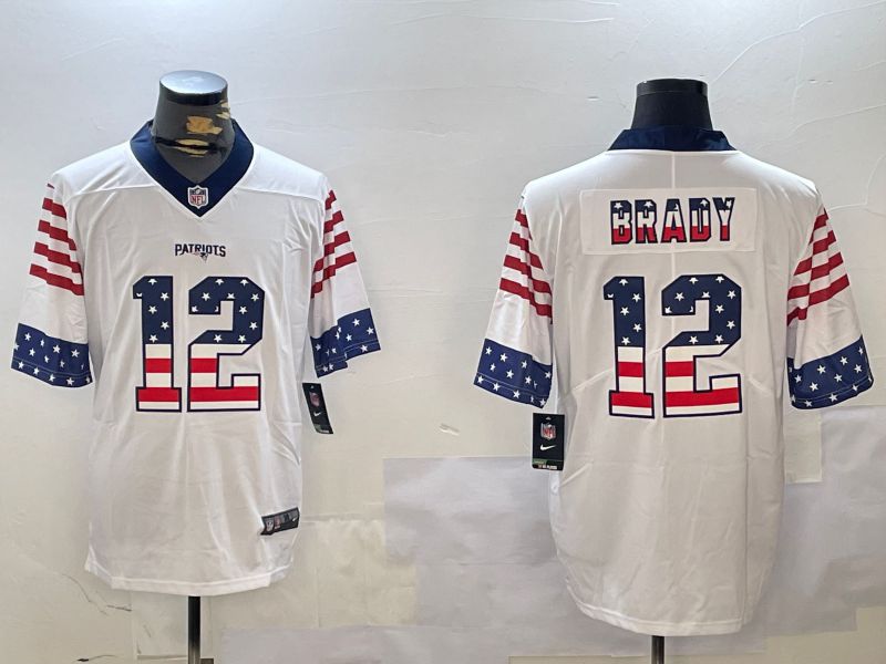 Men New England Patriots #12 Brady White National Flag 2024 Nike Limited NFL Jersey style 1